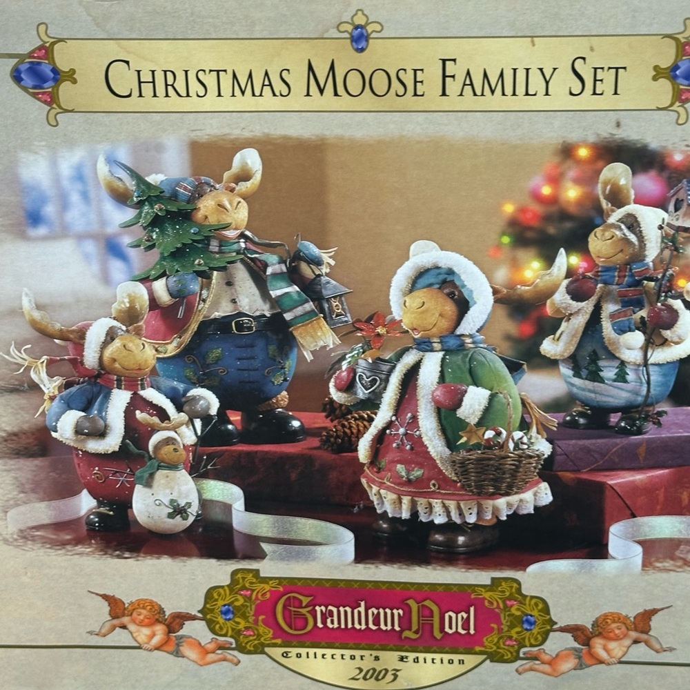 Christmas mache Moose figures family set